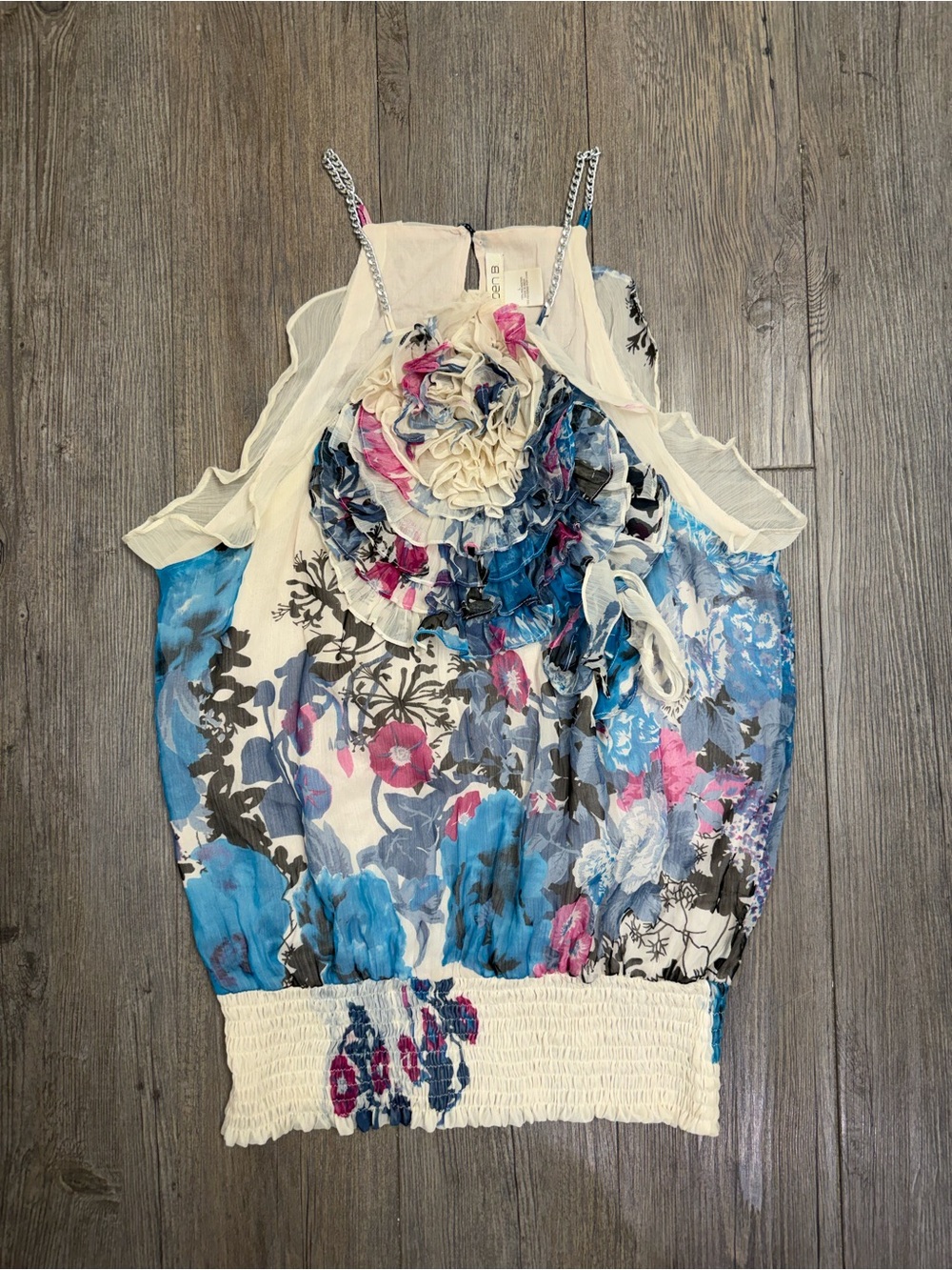 Arden B Y2K sheer floral ruffle top